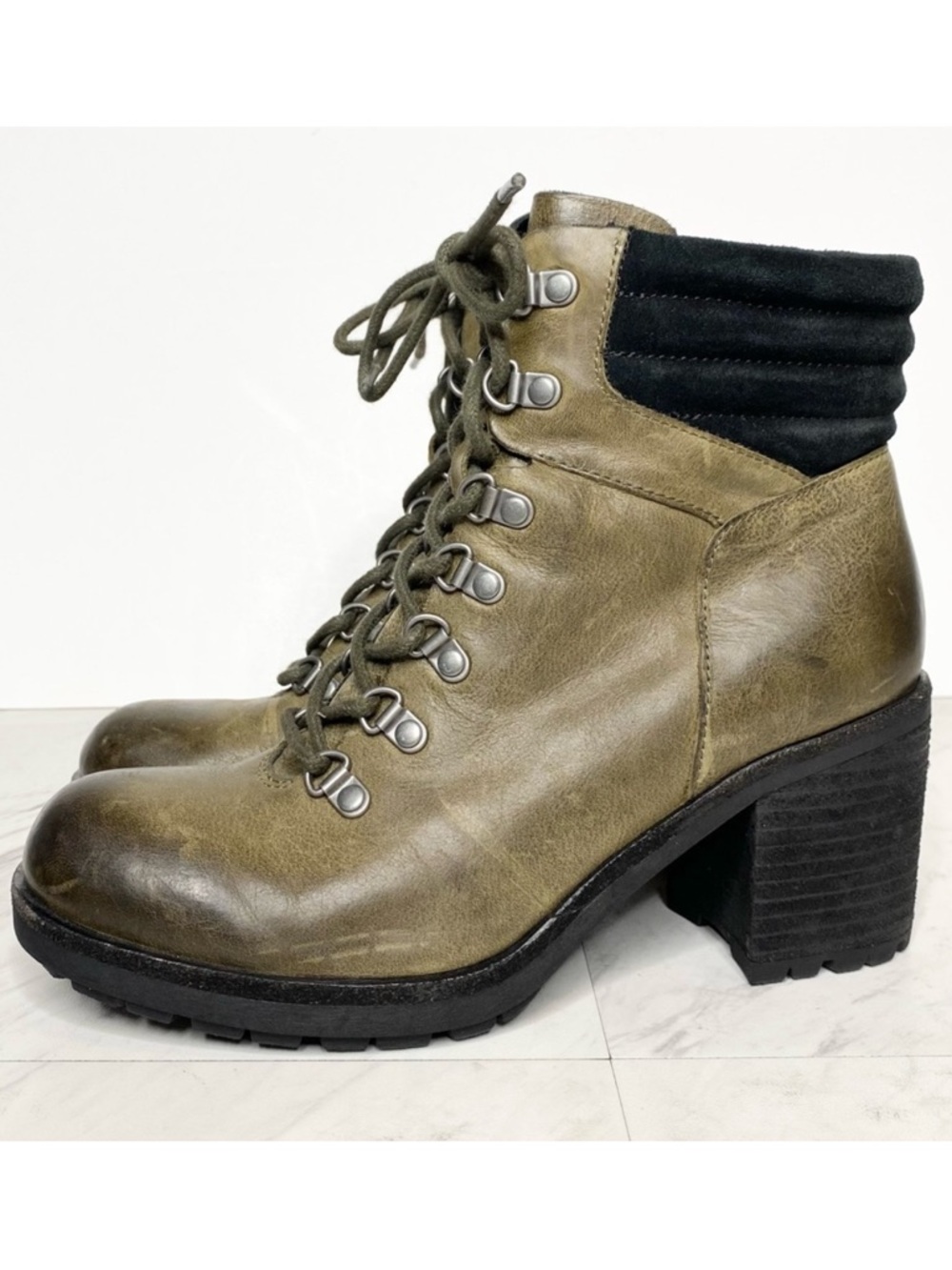 Kork Ease Disna Green Gray Leather Lace Up Heeled Bootie 7M